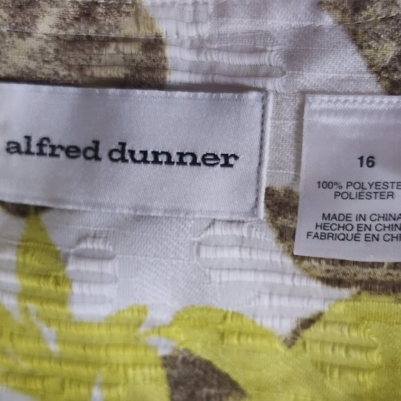 Alfred Dunner Citron Yellow Brown Floral Pearlized Button Up Poly Shacket Sz 16 - Picture 13 of 16
